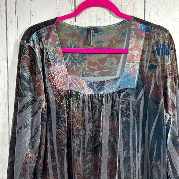 Susan Lawrence Woman Velvet Burnout Floral Top 1X Romantic Boho Evening Blouse - Picture 2 of 14